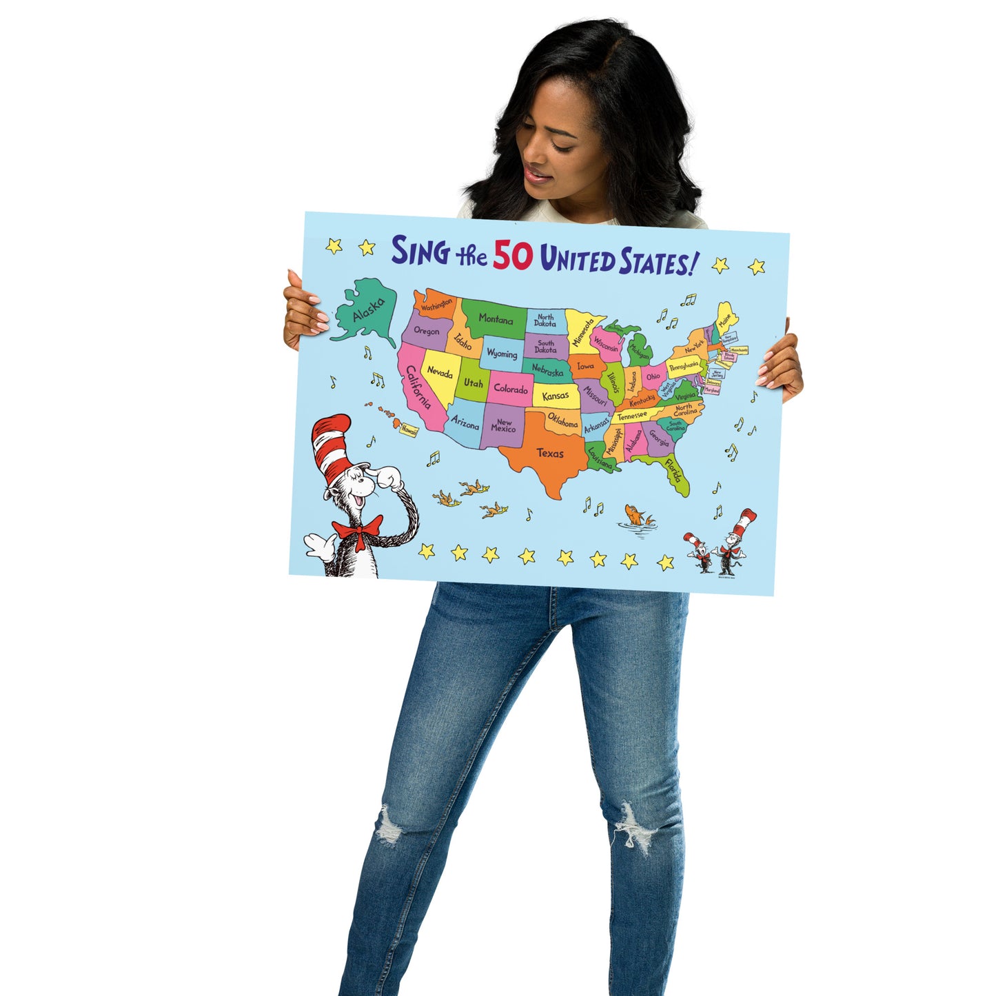 The Cat in The Hat Poster Sing the 50 States Map