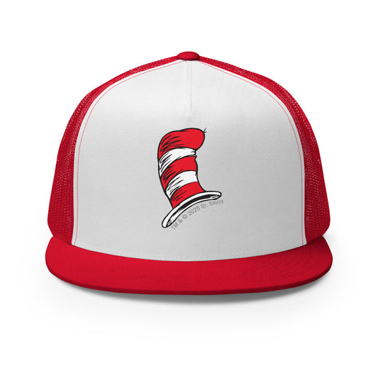 The cat in the hat cat's hat trucker hat - red/ white/ red