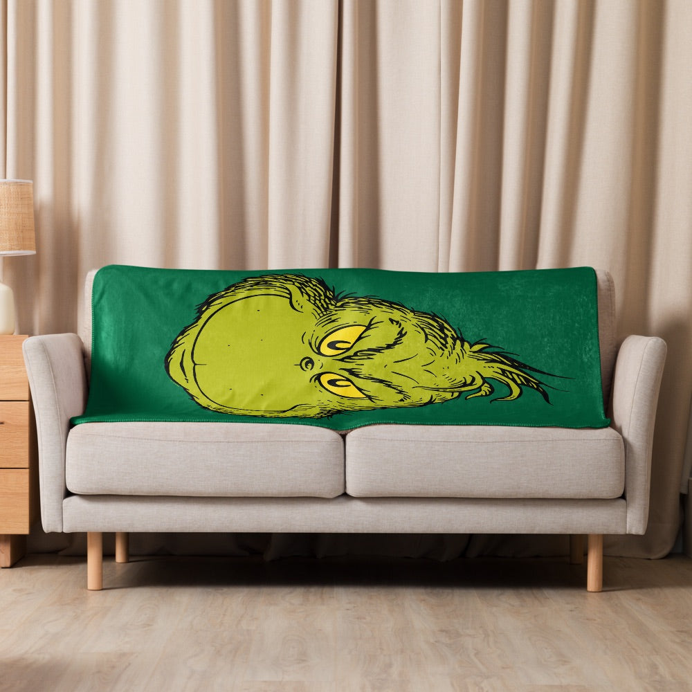 The Grinch Face Sherpa Blanket