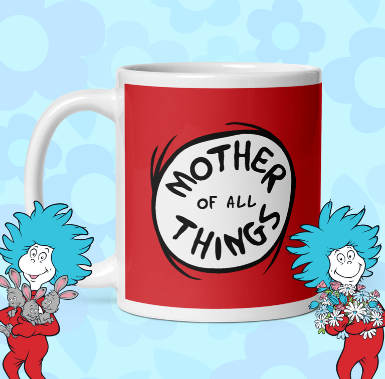 Alt-text:
A white ceramic mug with a red wrap-around design featuring a white circle in the 