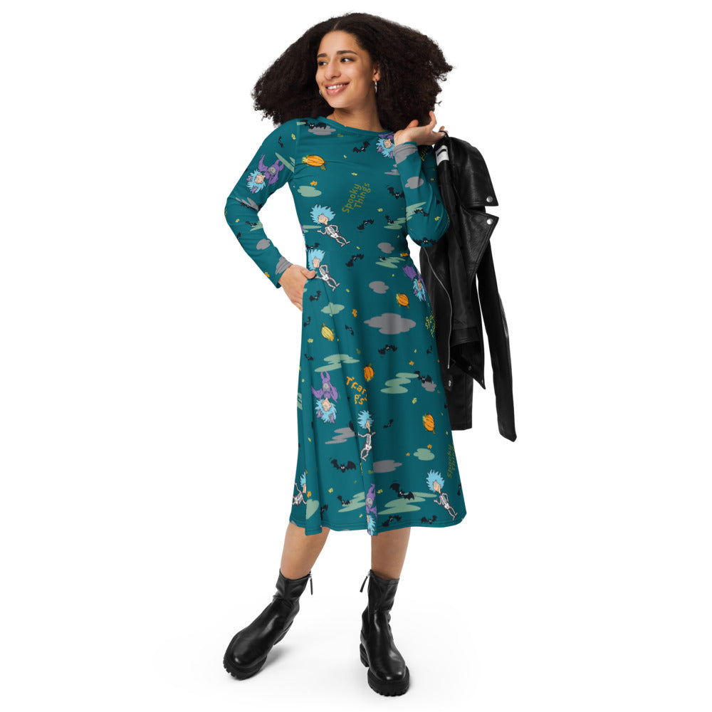 The Cat in the Hat Spooky Things Long Sleeve Midi Dress