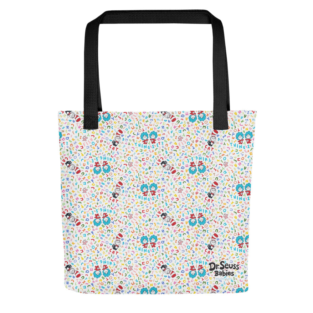 Dr. Seuss Babies Cat in The Hat Pattern Tote Bag Black Handles