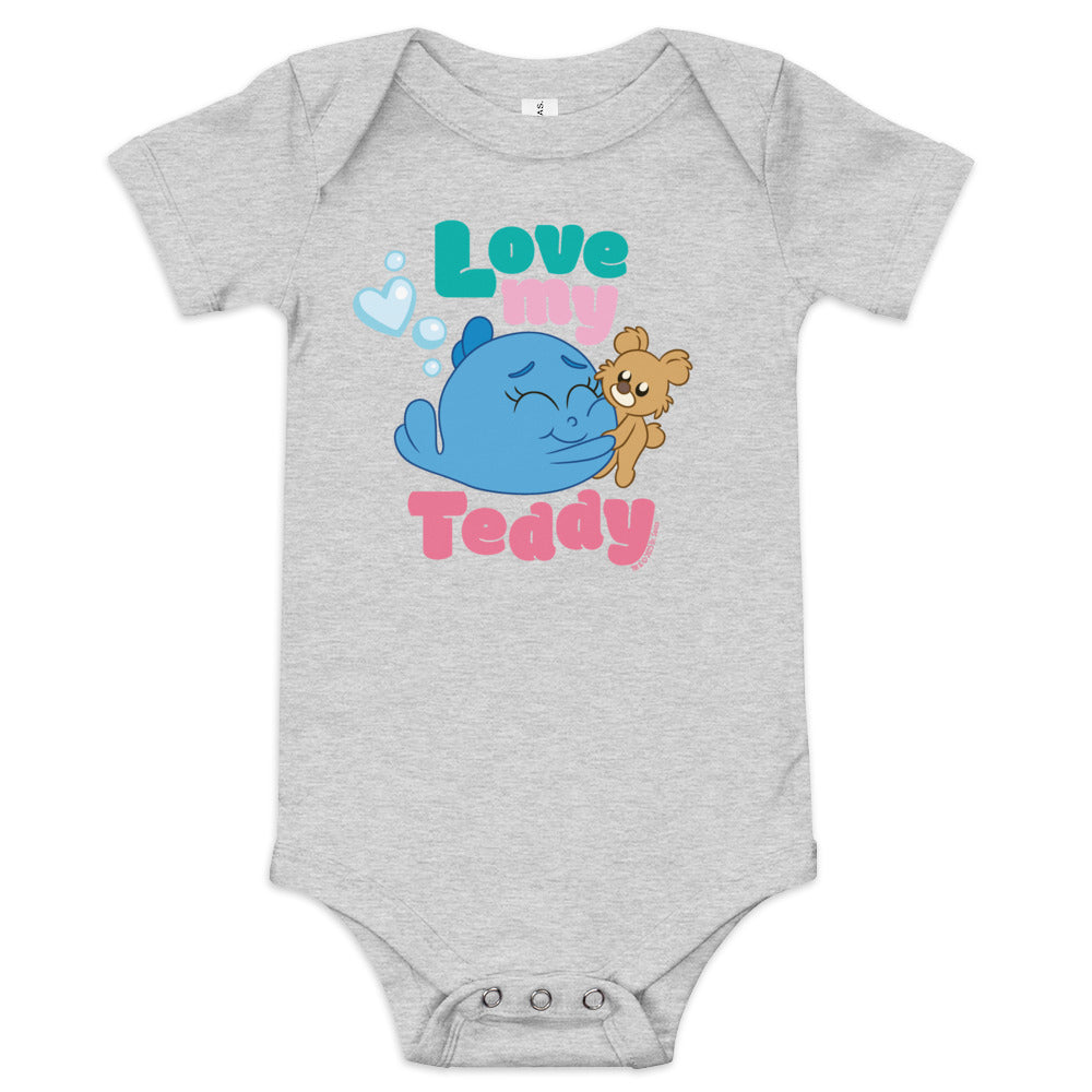 Red Fish, Blue Fish Love My Teddy Baby Bodysuit Grey