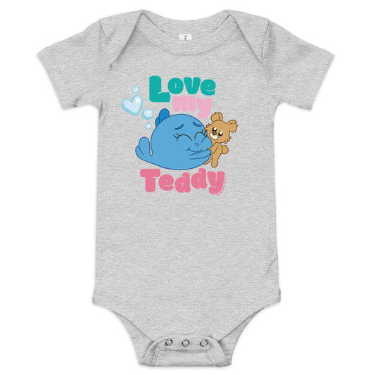 Red Fish, Blue Fish Love My Teddy Baby Bodysuit Grey