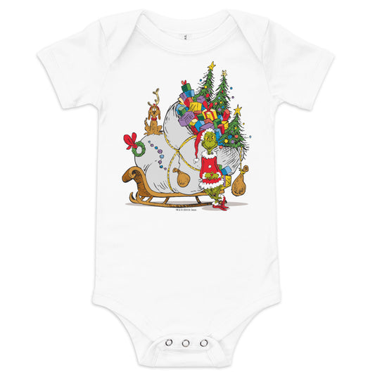 The grinch sleigh baby bodysuit - white