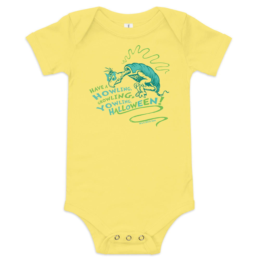 Dr. Seuss Howling Halloween Baby Bodysuit Yellow