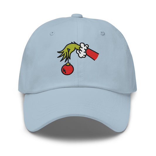 The grinch dad hat ornament embroidered - light blue