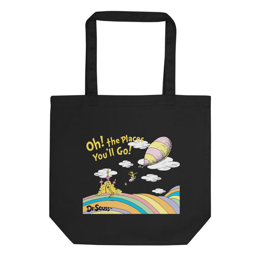 Oh the Places You'll Go Artwork Eco Tote Bag Black