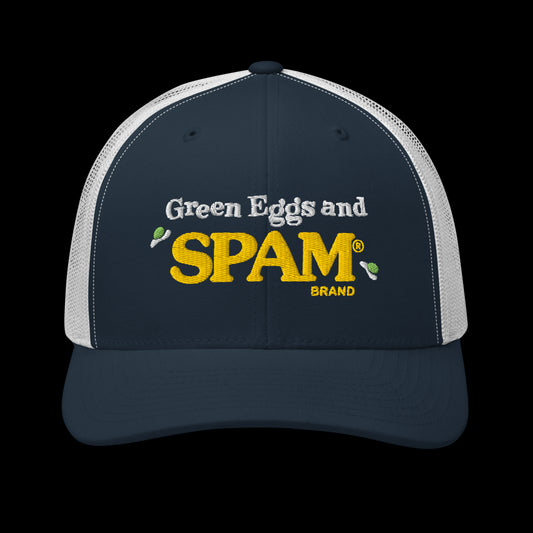 Green Eggs and Spam Trucker Hat Navy/ White