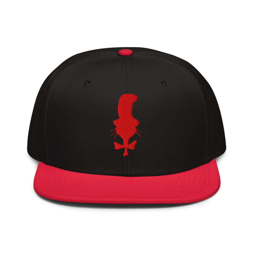 Cat in The Hat Silhouette Embroidered Snapback Red / Black / Black