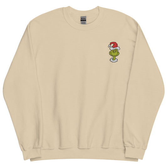 The grinch sweatshirt santa grinch embroidered - sand