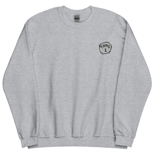 The cat in the hat embroidered crewneck sweatshirt thing one - sport grey