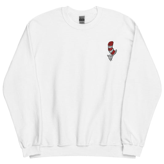 The cat in the hat embroidered crewneck sweatshirt hat's off - white