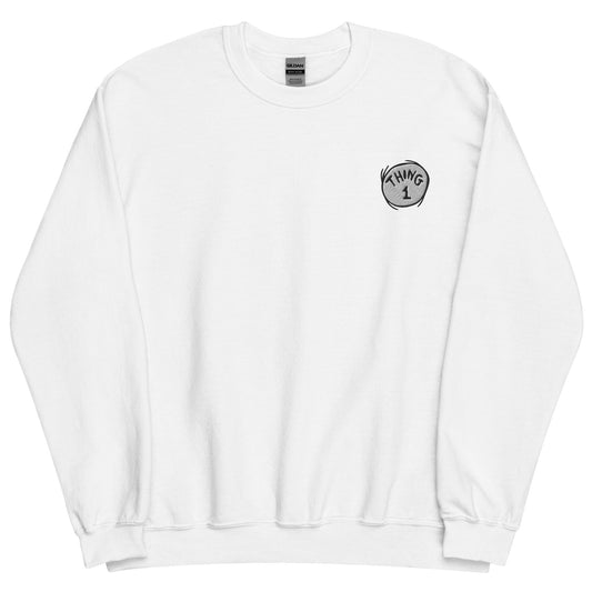 The cat in the hat embroidered crewneck sweatshirt thing one - white