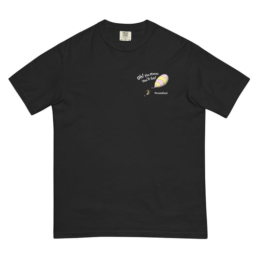 Oh! the Places You'll Go Personalized Balloon Comfort Colors T-Shirt Black