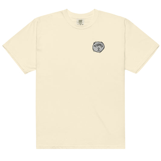 The cat in the hat embroidered comfort colors t-shirt thing two - ivory