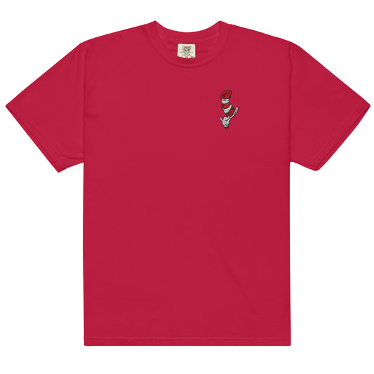 The cat in the hat embroidered comfort colors t-shirt hat's off - red