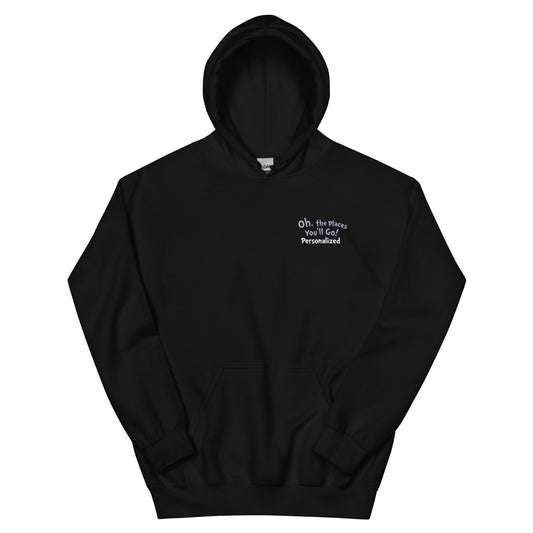 Oh! the places you'll go elephants personalized hoodie - black