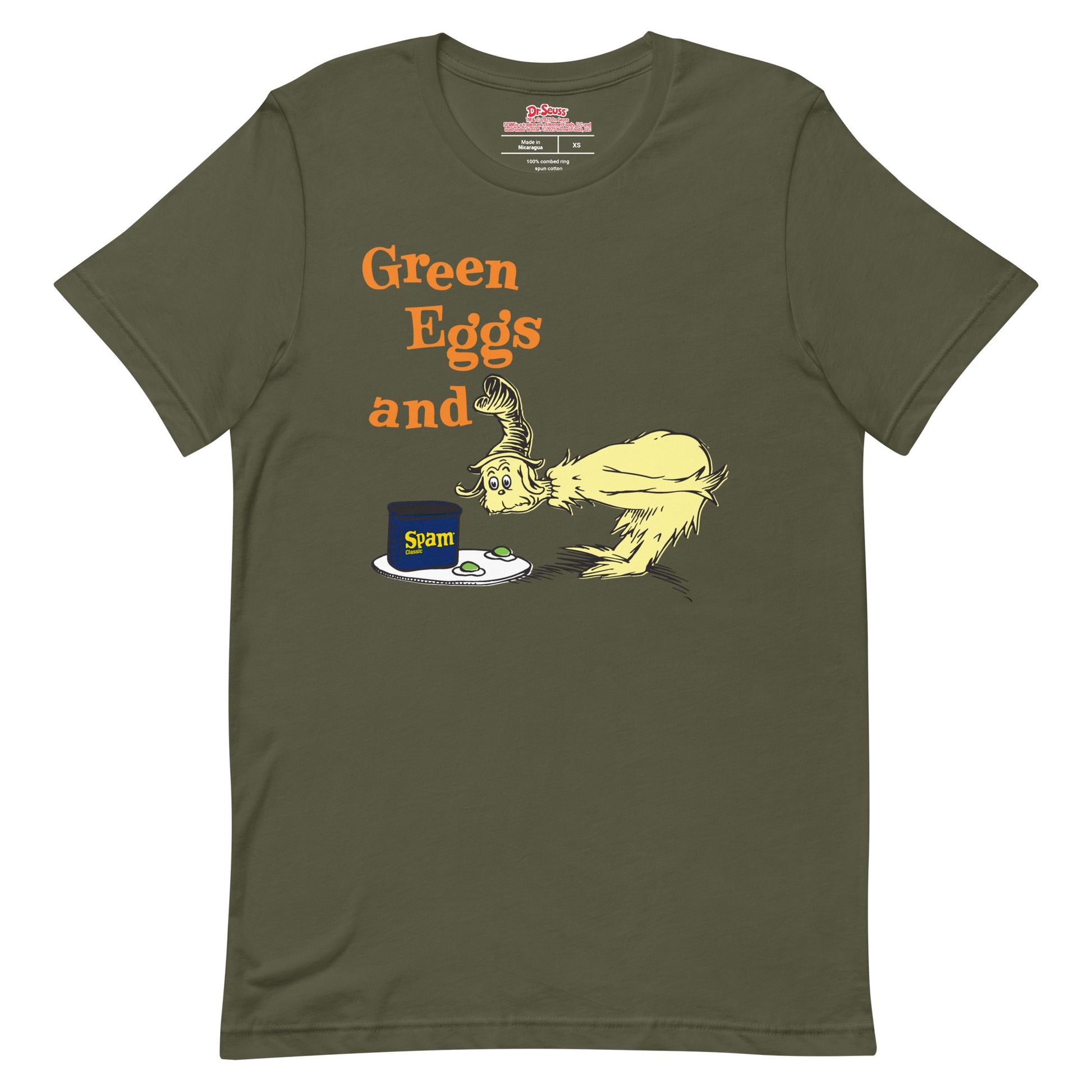 Green Eggs and Spam Adult T-Shirt Military Green