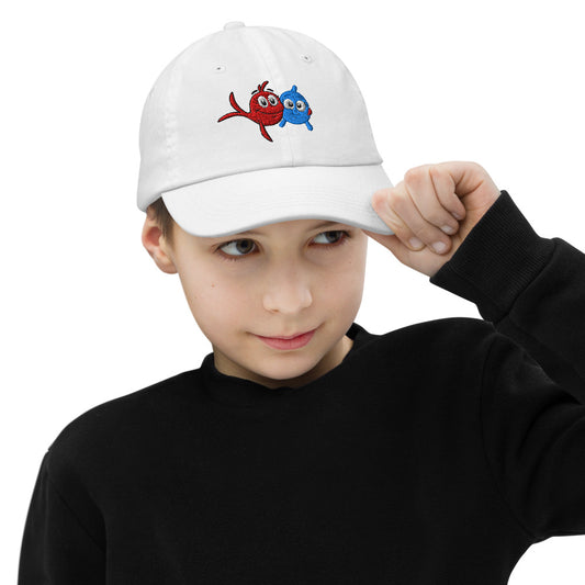 Red fish, blue fish kids embroidered hat - white