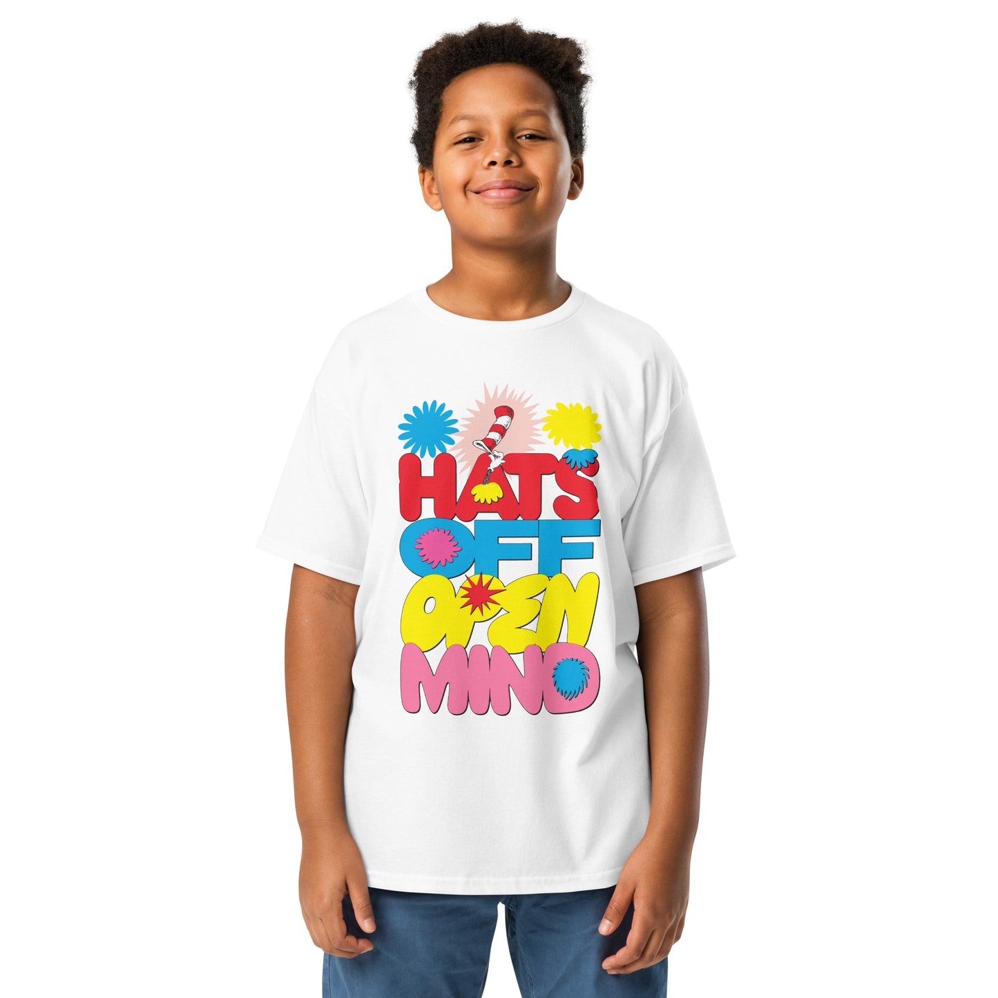 The Cat in the Hat Signature Collection Kids T-Shirt Hats Off Open Mind