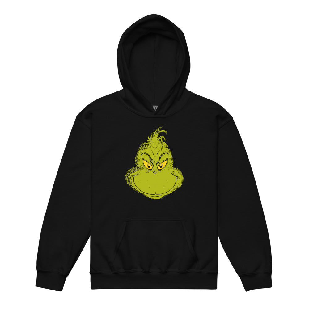 The Grinch Face Kid's Hoodie | Cozy Holiday Dr. Seuss Sweatshirt